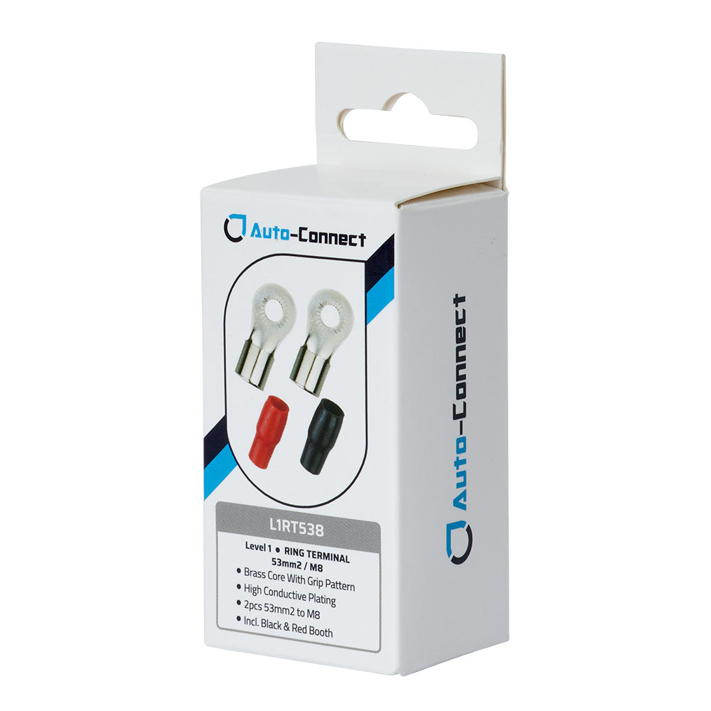 Auto-Connect rød og sort ringkabelsko M8, 53 mm²