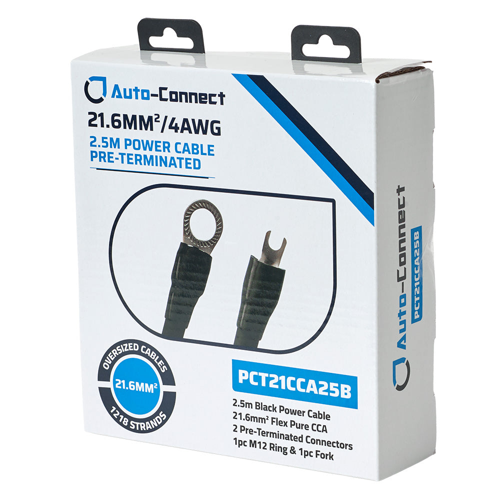 Auto-Connect 2.5 meter strømkabel CCA 21.6mm², sort