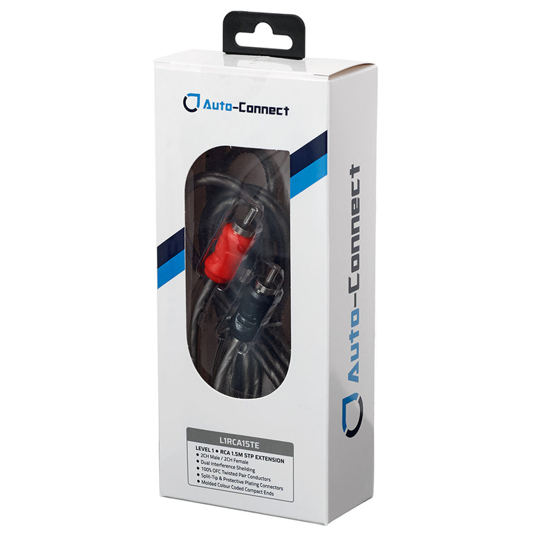 Auto-Connect snoet RCA-forlængerkabel 1,5 meter, Level 1