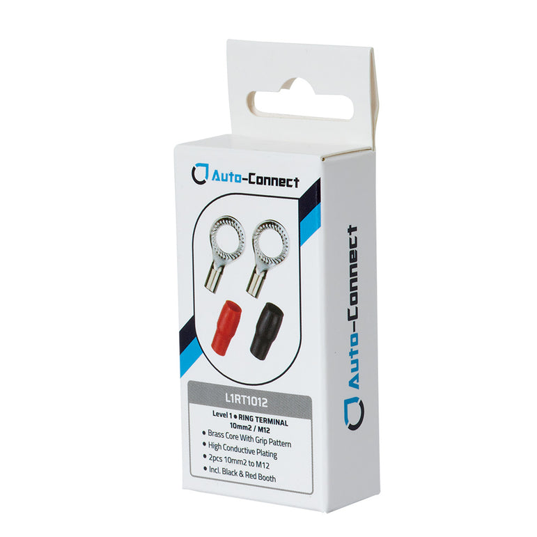 Auto-Connect rød og sort ringkabelsko M12, 10 mm²