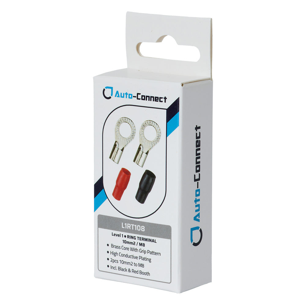 Auto-Connect rød og sort ringkabelsko M8, 10 mm²