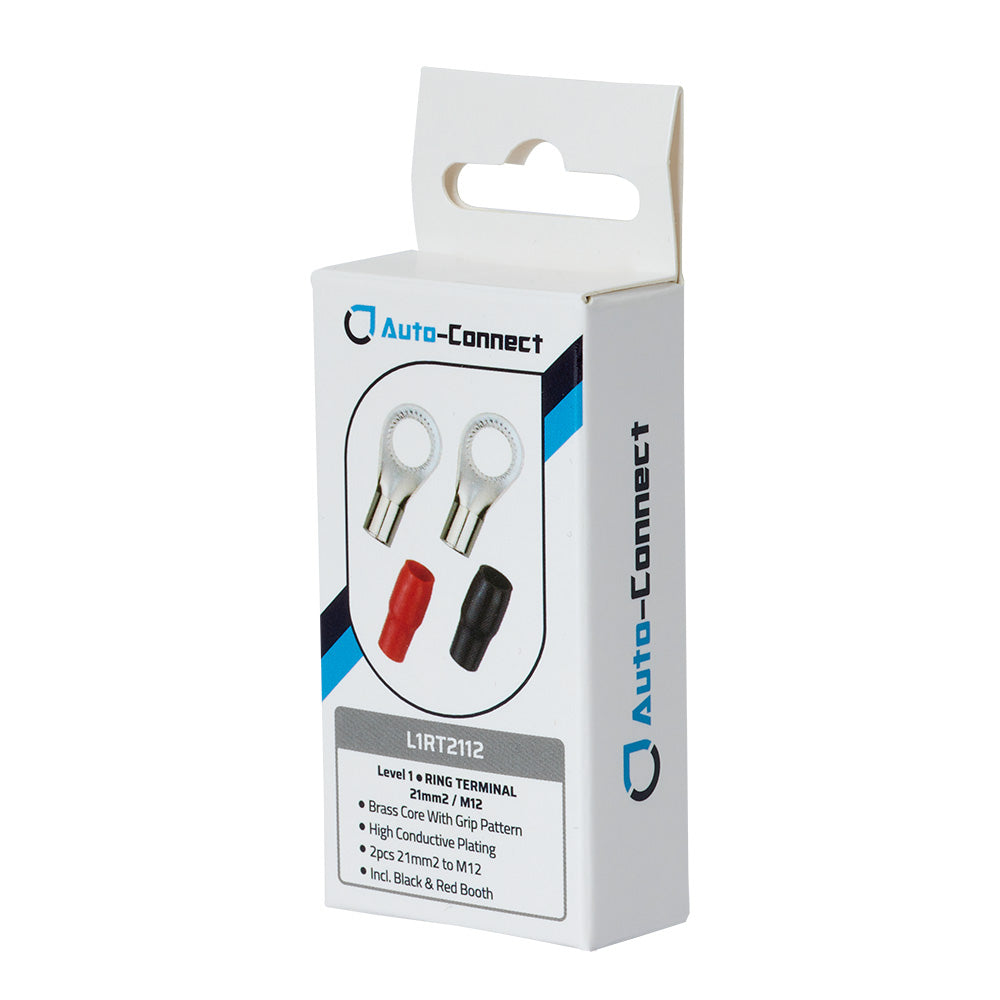 Auto-Connect rød og sort ringkabelsko M12, 21 mm²