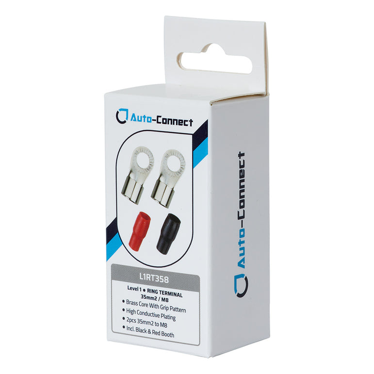 Auto-Connect rød og sort ringkabelsko M8, 35 mm²