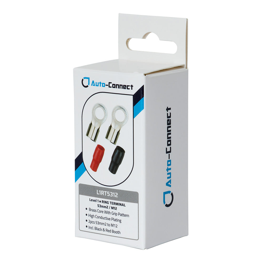 Auto-Connect rød og sort ringkabelsko M12, 53 mm²
