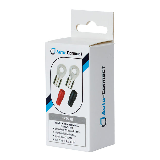 Auto-Connect rød og sort ringkabelsko M8, 53 mm²