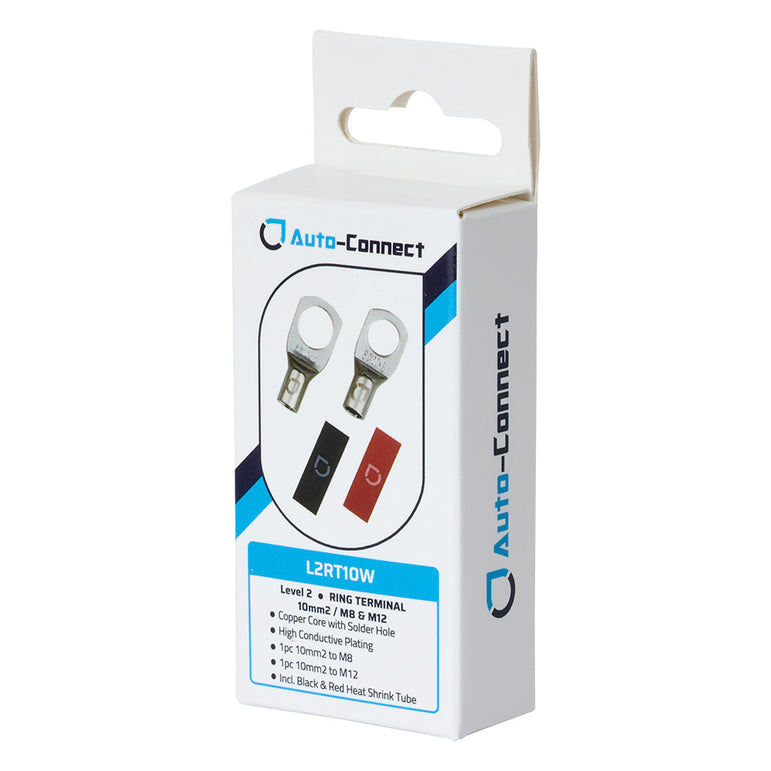 Auto-Connect rød og sort rørkabelsko M8/M12, 10 mm²