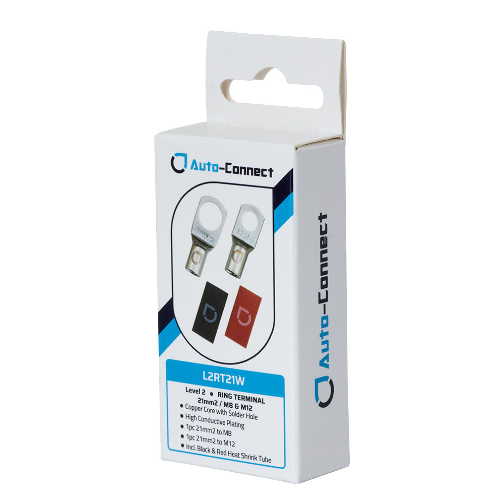 Auto-Connect rød og sort rørkabelsko M8/M12, 21 mm²