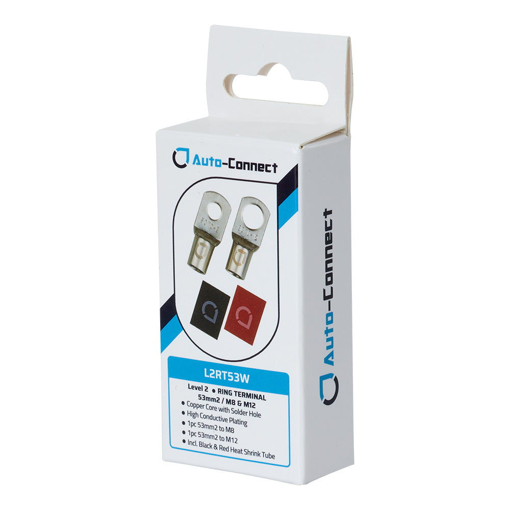 Auto-Connect rød og sort rørkabelsko M8/M12, 53 mm²