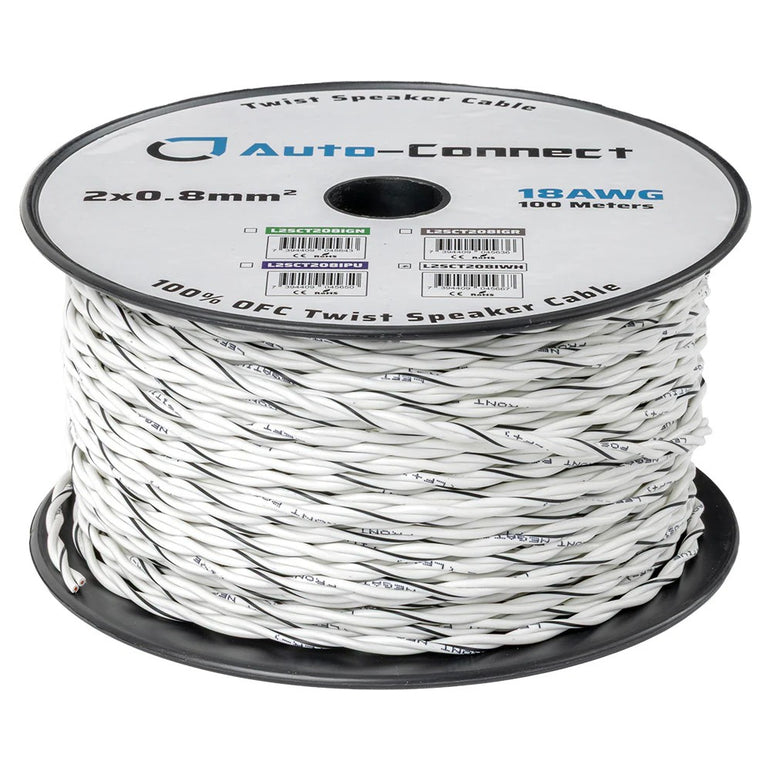 Auto-Connect tvundet højtalerkabel 2x0.8mm² hvid, pris pr. meter