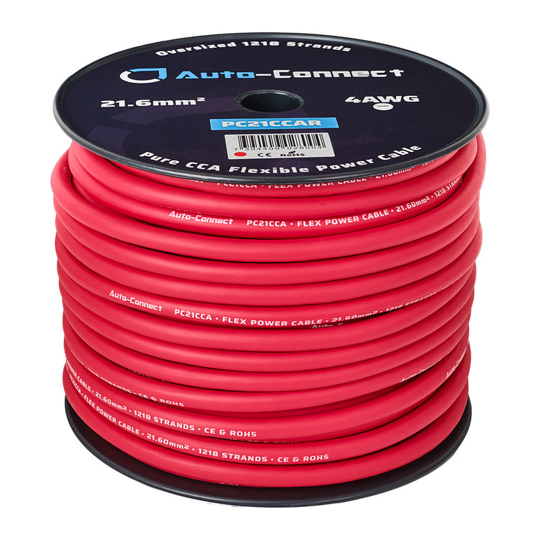 Auto-Connect rød strømkabel CCA 21.6mm², metervare