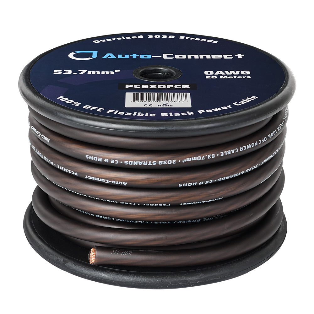 Auto-Connect sort strømkabel OFC 53.7mm², metervare