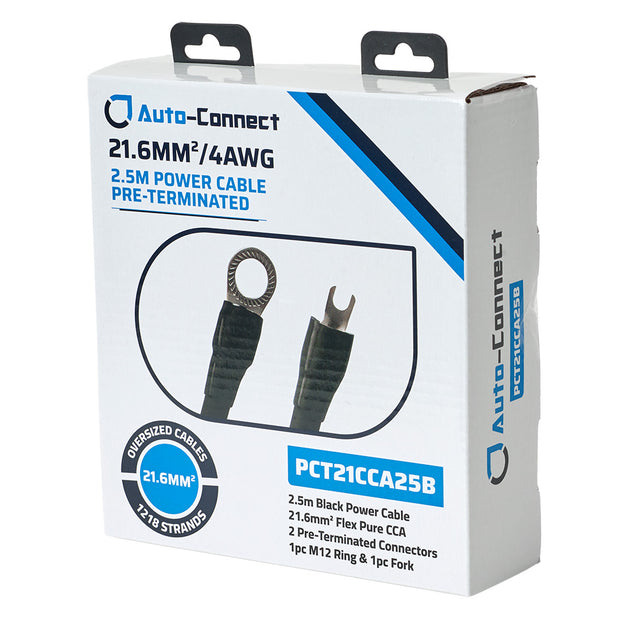 Auto-Connect 2.5 meter strømkabel CCA 21.6mm², sort