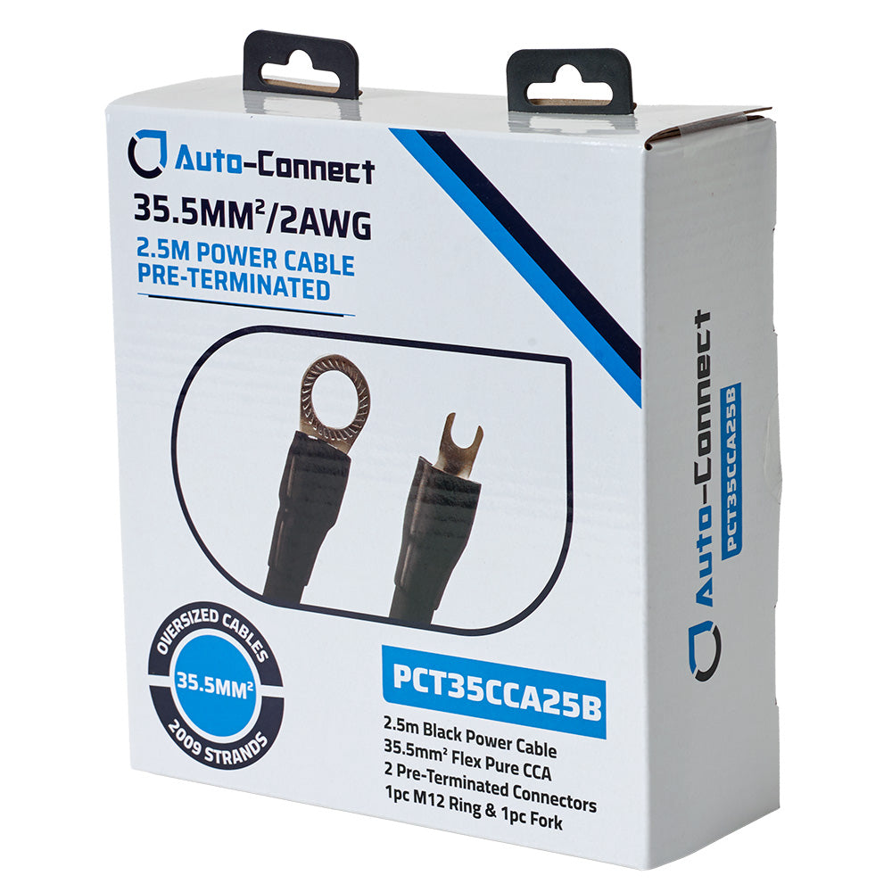 Auto-Connect 2.5 meter strømkabel CCA 35.5mm², sort