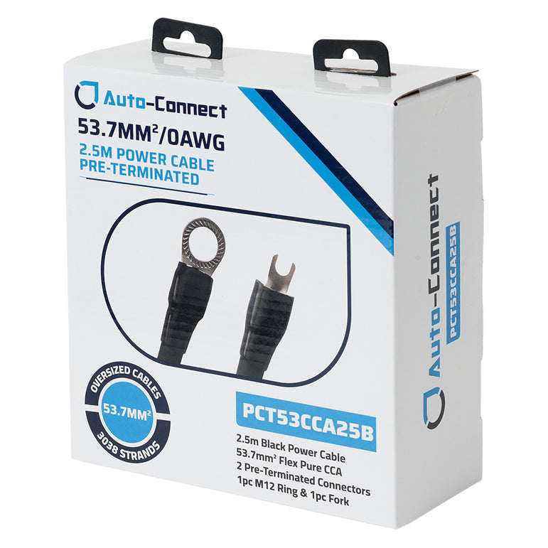 Auto-Connect 2,5 meter strømkabel CCA 53,7mm², sort