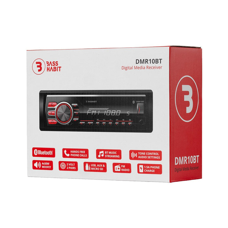 Bass Habit DMR10BT, bilstereo med Bluetooth, AUX, USB og 2 par lavniveau