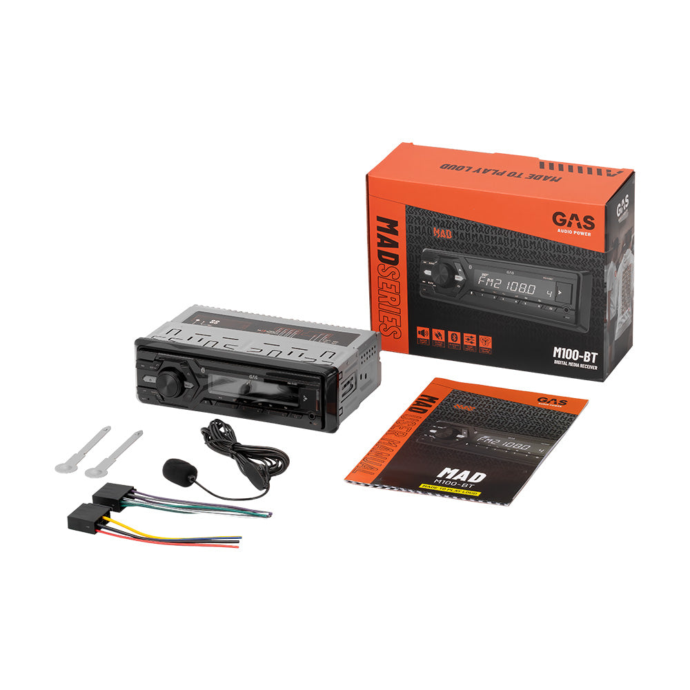 GAS MAD M100-BT, bilstereo med Bluetooth, AUX, USB og 2 par lavniveau