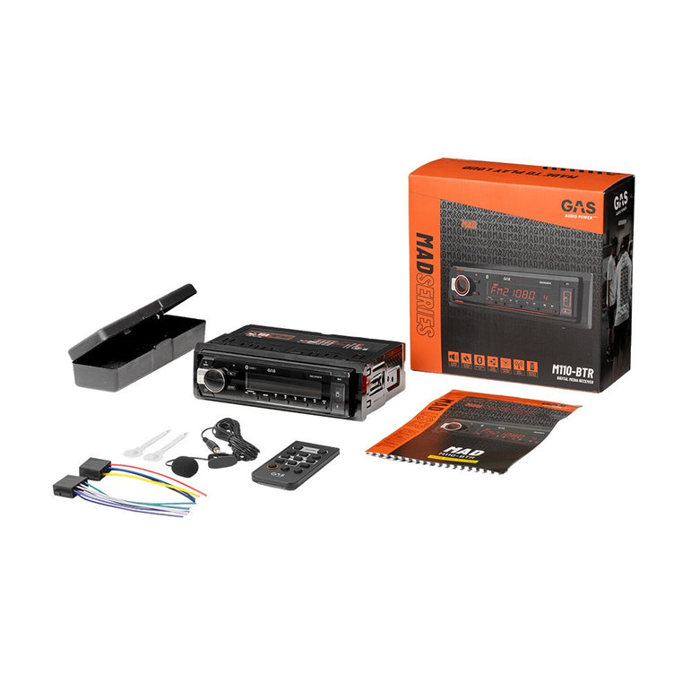 GAS MAD M110-BTR, bilstereo med Bluetooth 5.3, AUX, USB-C & 2 par lavniveau