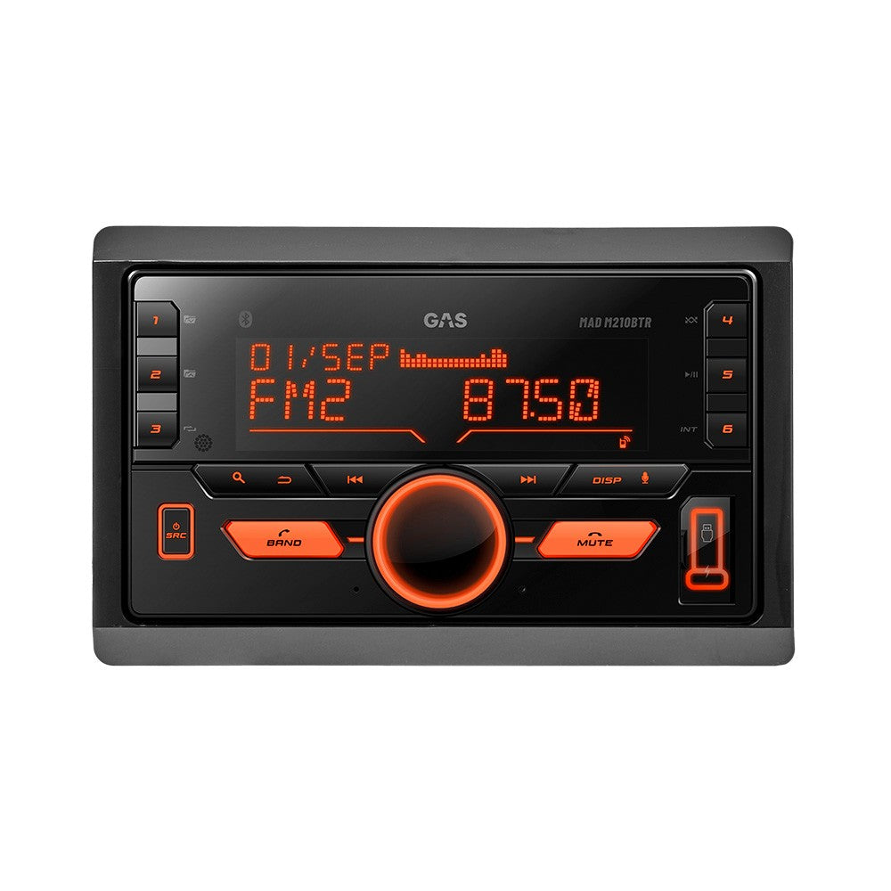 GAS MAD M210-BTR, 2-DIN bilstereo med Bluetooth og 2 par lavniveauudgange